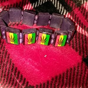 Marijuana leaf wooden bracelet